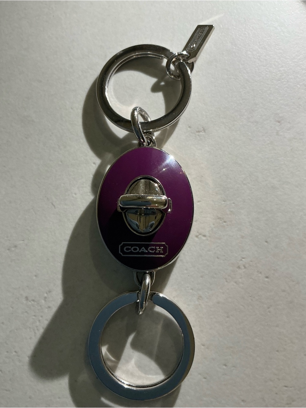 Coach Purple Enamel Oval Keychain with Silver Hardware